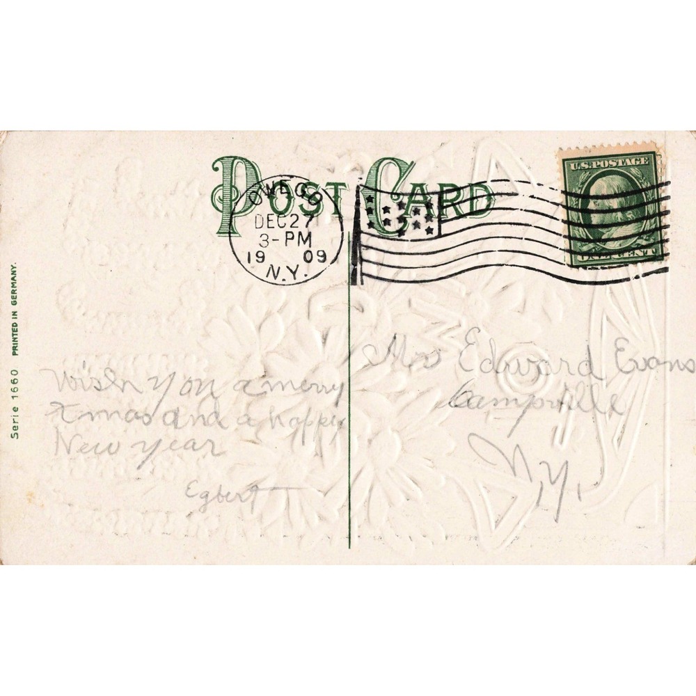 Antique 1909 To My Dear Uncle Embossed Floral Postcard New York Postmark Germany - Picture 2 of 2